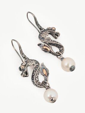 John Hardy Naga Sterling Silver Dragon Pearl Earrings